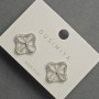 Stud Earrings Shamrock Cat's Eye 14mm ± White Crystals Silver-Tone Metal