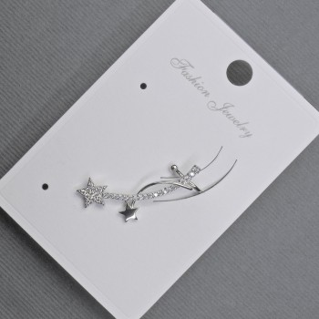 Gold-tone stud earring with kaf on the earlobe, 11x28 mm ± white crystals