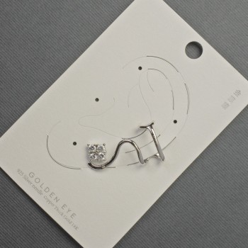 Clip-on earring for the ear in silver-tone metal, 16x28 mm, ± white crystals