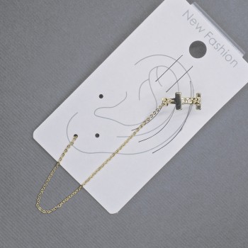 Gold-tone cuff earring for the earlobe, 6x13 mm, length 10.5 cm, white crystals