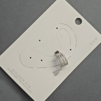 Ear cuff earring in silver-tone metal, 10×14 mm ±, white crystals