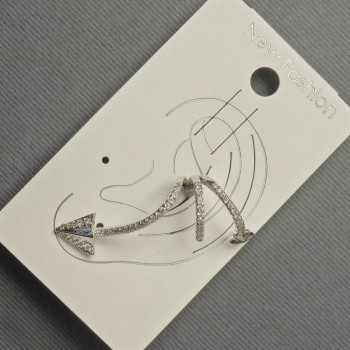 Cafe-style stud on the ear, silver-colored metal, 15×35 mm +- white crystals