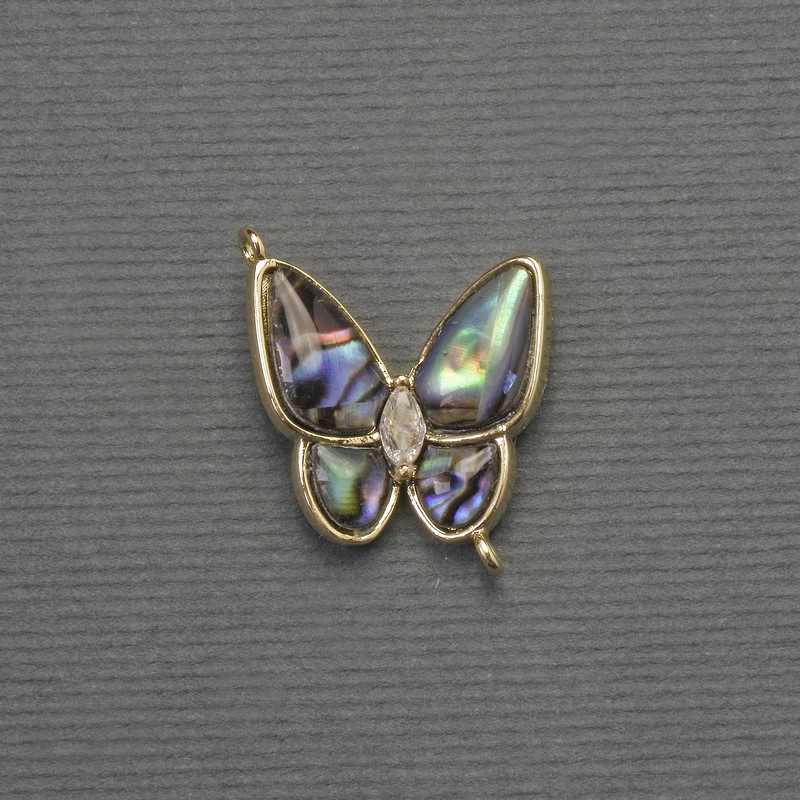 Haliotis Butterfly Pendant with gold-tone metal, diameter 18x19 mm+
