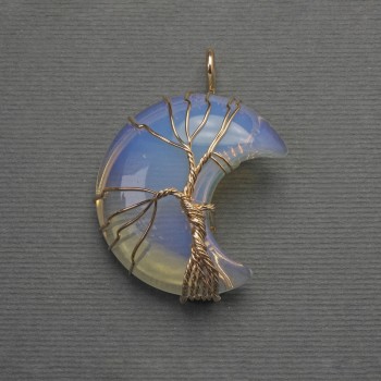 Moon Pendant with Moonstone in a Golden Braided Setting, diameter approximately 35 mm, length approximately 45 mm