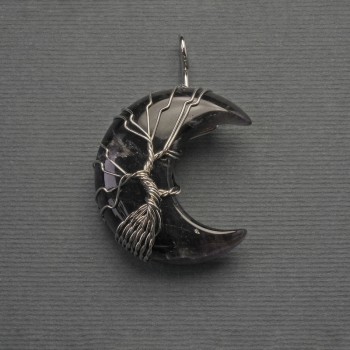 Pendant Moon Amethyst in a Silver-Plated Weave, diameter 35mm±, length 45mm±