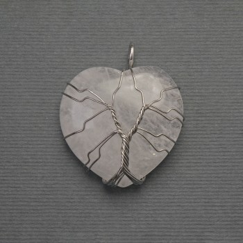 Pendant Heart with Rock Crystal in Silver Wrap, diameter 30x30 mm, length 37 mm