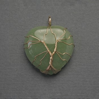 Nephrite Heart Pendant in Gold-Tone Weave, diameter 30x30 mm, length approx. 36 mm