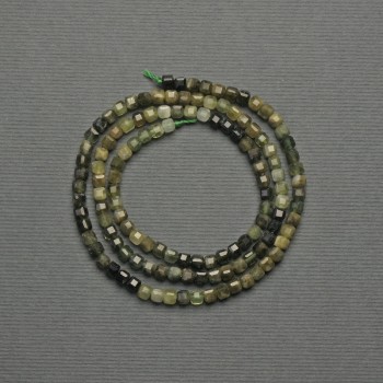 Grossular Green Garnet Beads — Faceted Cube, 3mm Diameter, on a Thread, Length 40 cm+