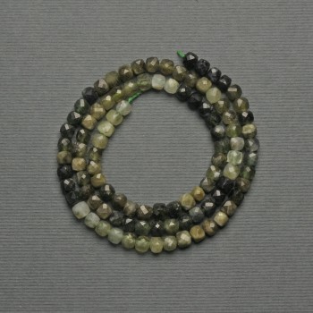Grossular Green Garnet Faceted Cube Beads, 4 mm Diameter ± on Thread, Length 39 cm+