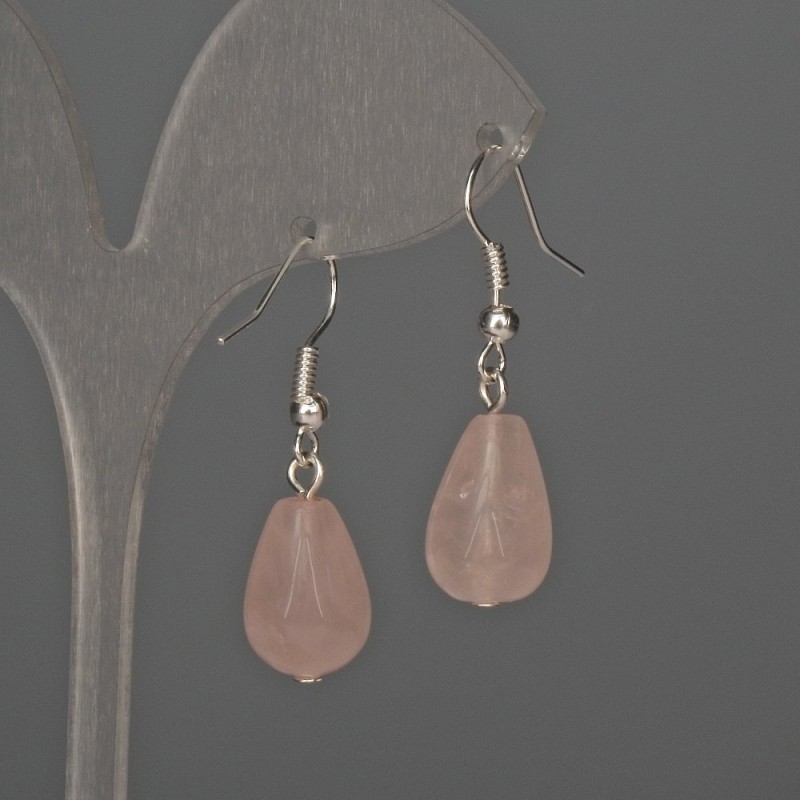 Rose Quartz Drop Earrings 10x15mm, 35mm Length