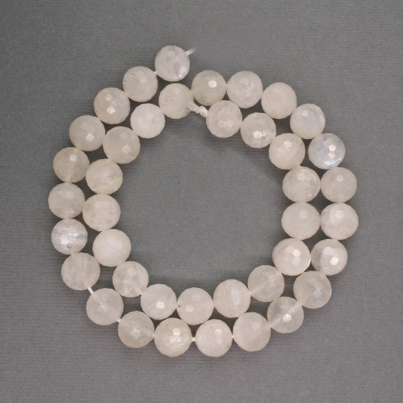 Adularia natural stone beads, faceted ball, 10 mm diameter +/-, length 39 cm +/-