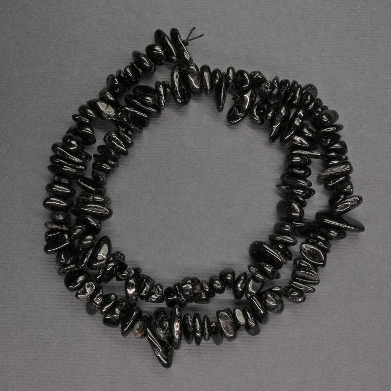 Beads natural stone black tourmaline chip, diameter 6x4 mm, length 41 cm
