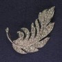 Brooch Feather, white crystals, silvery metal, diameter 60x31 mm +