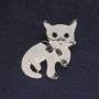 Cat Brooch white enamel black rhinestones silver metal 40×23mm+