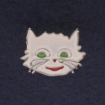 Cat Brooch, white enamel, silver-toned metal, 27x22mm+