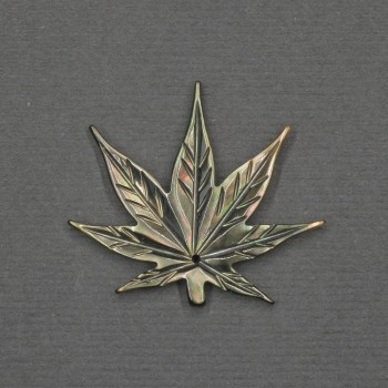 Leaf Pendant with Green Mother-of-Pearl, 26×30×2 mm, Gold-Tone Metal