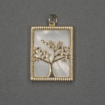 Tree Pendant with Mother-of-Pearl Inlay 18x23x25mm ± Gold-Tone Metal