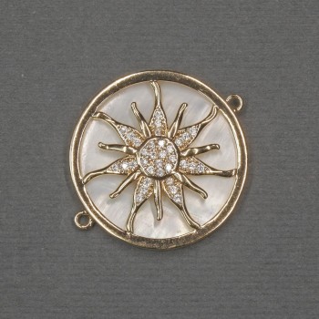 Connector 'Sun' with natural mother-of-pearl 25x30x3 mm ± golden-toned metal