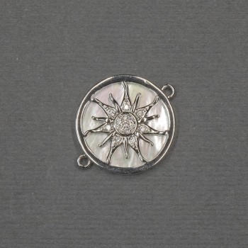 Connector Sun with natural mother-of-pearl 18x22x3mm and silvery metal