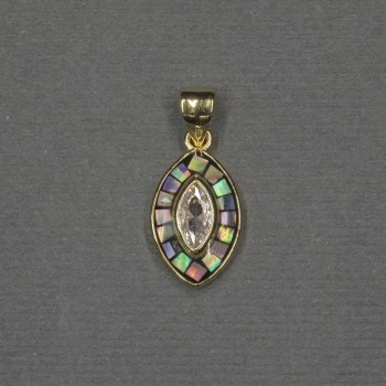 Pendant with Haliotis inlay 9×15×17×2 mm + gold-tone metal