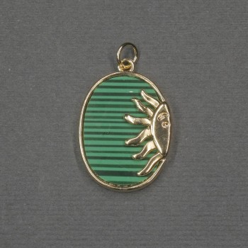 Pendant Sun with Malachite Inlay (Pressed) 17x20x24x3 mm +/- Gold-Tone Metal