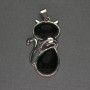 Cat Pendant with Agate 25x51mm - Silver-tone Metal