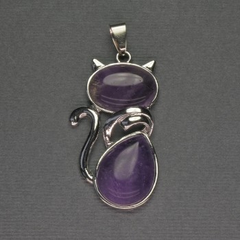 Pendant 'Cat' with Amethyst 25x51mm