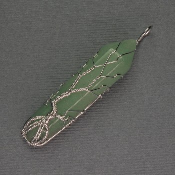 Pendant Jade Hexagonal Crystal 12x50x57 mm ± in Silver Weave