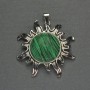 Sun Malachite Pendant, 42 mm (+/-), length 48 mm (+/-), silver-toned metal