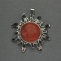 Sun Pendant with Red Jasper, 42mm ±, 48mm length, Silvery Metal