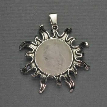 Pendant Sun Rock Crystal 42mm±, length 48mm±, silver-toned metal