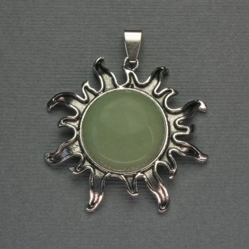 Pendant Sun nephrite natural stone, diameter 42mm ±, length 48mm ± silver-toned metal