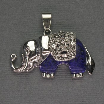 Pendant Elephant with Lapis Lazuli, 39x34mm, Silvery Metal