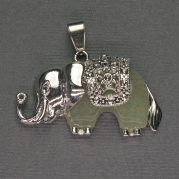 Pendant Elephant Nephrite 39x34 mm +/- Silver-Toned Metal