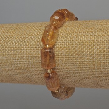 Faceted Citrine Cylinder Bracelet, 14×9 mm, with 4 mm seed beads, 18 cm length, elastic
