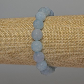 Aquamarine Bracelet with Smooth Beads, 10 mm Diameter, 18 cm Length, Stretch
