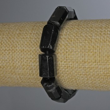 Schorl Tourmaline Bracelet, Faceted Cylinder Beads, 15×11 mm, about 18 cm (stretch)
