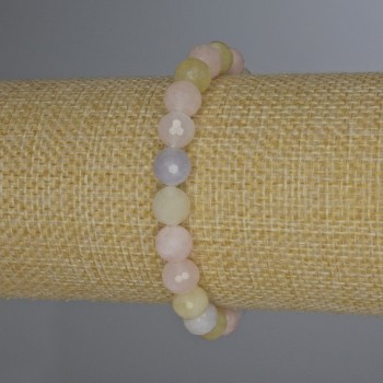 Morganite bracelet with faceted beads, 8 mm diameter, 18 cm length, stretch