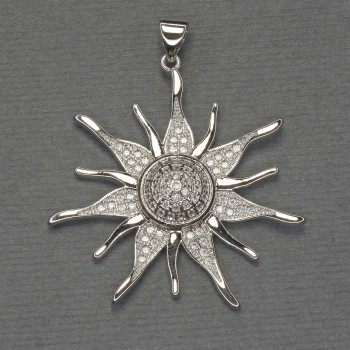 Pendant Star with White Crystals, Silvery Metal, Diameter 33mm +-, Length 40mm+-