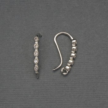 Silver-toned ear wires for earrings with white crystals, 19x2 mm - pair