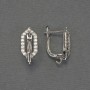 Silver-tone earring hooks with white crystals, 17x8 mm - pair