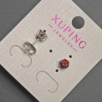 Xuping Stud Earrings with Red Crystal, 5 mm Diameter, Rhodium-Plated