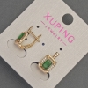 Xuping earrings with white rhinestones and green crystal, diameter 8 mm ±, length 14 mm ±, 18K gold plating