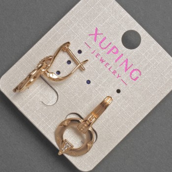 Xuping Earrings with White Crystals, diameter 14 mm, length 28 mm, 18K Gold Plating