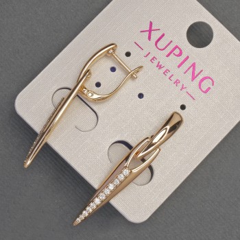 Xuping Earrings with White Crystals, 6 mm diameter, 38 mm length, 18K Gold Plating