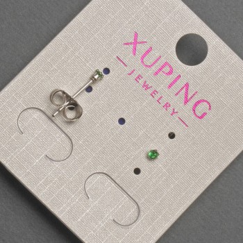 Xuping Stud Earrings with Green Crystal, 2 mm Diameter, Rhodium-Plated