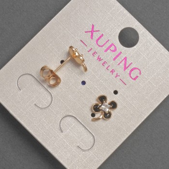 Xuping Stud Earrings with White Crystals, Black Enamel, 7x9 mm Diameter, 18K Gold Plating