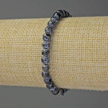 Black Fire Agate Bracelet with Faceted Beads, 6mm, 18cm, Stretch