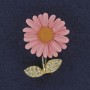 Brooch Daisy with White Rhinestones and Pink Enamel, Gold-Tone Metal 39x32mm+
