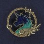 Unicorn Brooch with White Rhinestones, Enamel on Golden Metal, 30x32mm